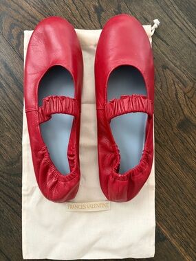 Frances Valentine Eloise Red Leather Elastic-Strap Ballet Flats